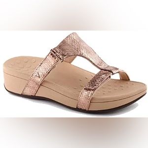 Vionic Ellie Adjustable Embossed Rose Gold Snake Platform Slide Sandals Womans 7